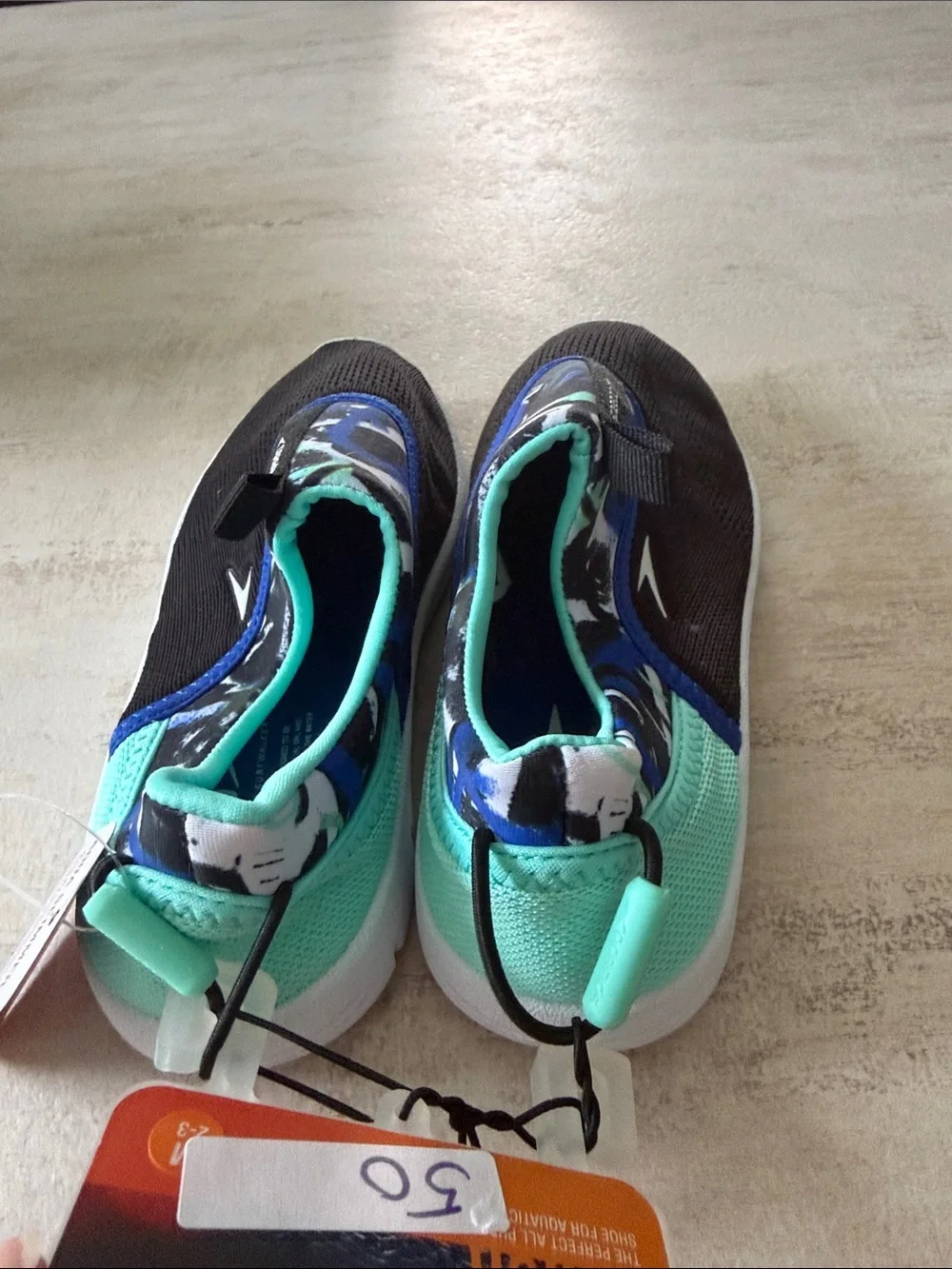 Speedo Black & Teal Junior Slip-On Water Shoes. Medium. 2/3 size.